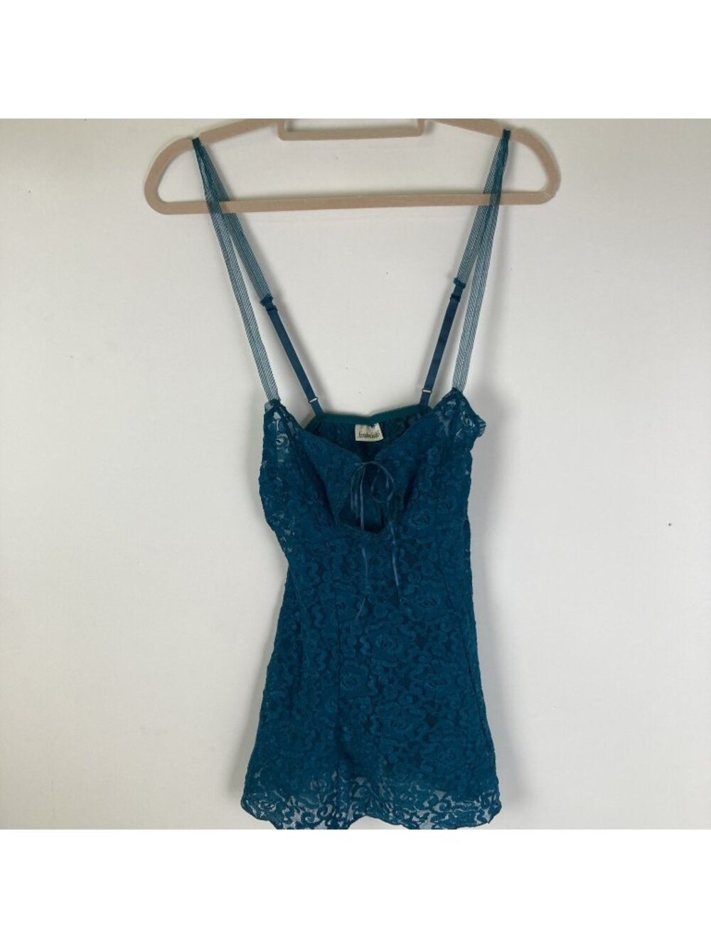 Vintage Y2K Fredericks Of Hollywood Teal Lace Floral Cami Size XS Sheer Nylon